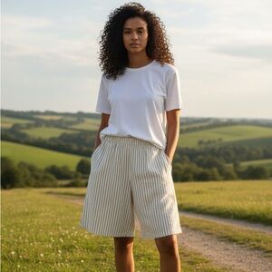 Striped White and Black Women's Casual Shorts